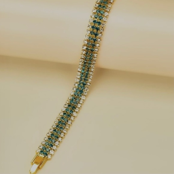 Swarovski Elements Teal and Gold Tennis Bracelet - Picture 6 of 8